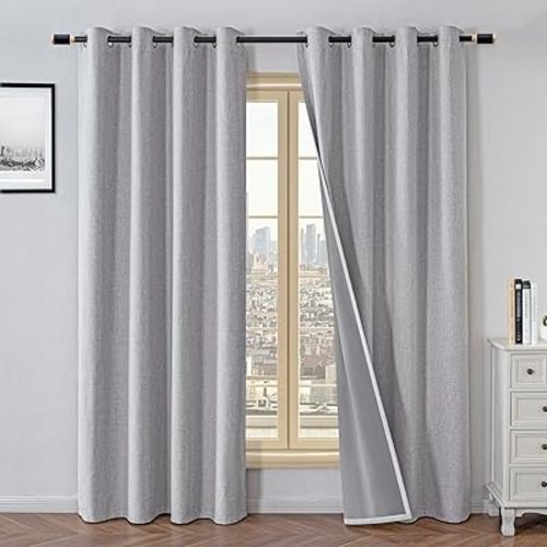 100% Blackout Curtains 84 Inch Length 2 Panels Set, Black Out Curtains for Living Room, Greyish White Thermal Insulated Grommet Drapes Bedroom Luxury Decor (52W × 84L inch, Greyish White)