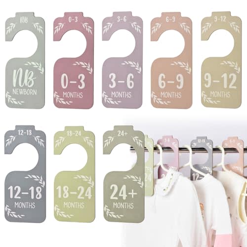 Baby Closet Dividers for Clothes Organizer, 8 PCS Wooden Double-Sided Clothes Organizer from Newborn to 24 Months, Colorful Baby Clothes Dividers for Nursery Beautiful Decor