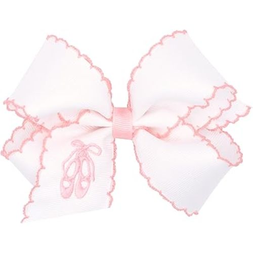 Wee Ones Girls' Princess Print Embroidered Grosgrain Hair Bow on a WeeStay No-Slip Hair Clip, Medium, Ballerina Shoes Embroidered