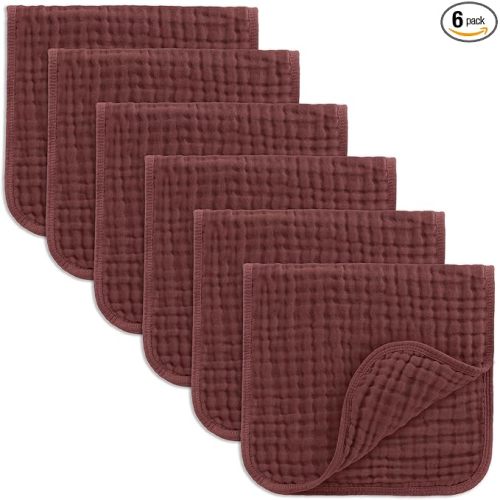 Comfy Cubs Muslin Burp Cloths 20" x 10", Pack of 6 - Large, 6-Layer, Ultra Absorbent 100% Cotton for Baby Drool and Messes - Soft, Safe & Gentle Baby Burp Cloths Set for Boys & Girls - Wine