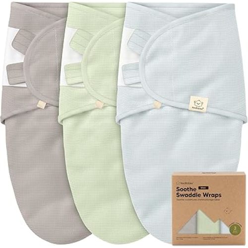 3-Pack Organic Swaddles for Newborns, Baby Sleep Sacks 0-3 Months - Baby Swaddle Wrap, Newborn Wearable Blanket, Infant Sleep Sack for Girls, Boys, Soft & Snug, Large Hook & Loop Closure (Ripple)
