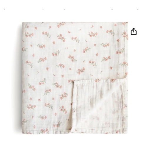 mushie Muslin Baby Swaddle Blanket | 100% Organic Cotton (Pink Flowers)