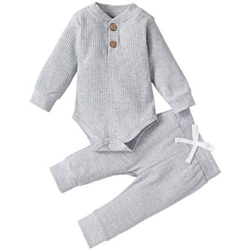 Ledy Champswiin Winter Newborn Baby Boy Girl Clothes Set Ribbed Outfits Unisex Infant Solid Long Sleeve Tops Pants 2PCS