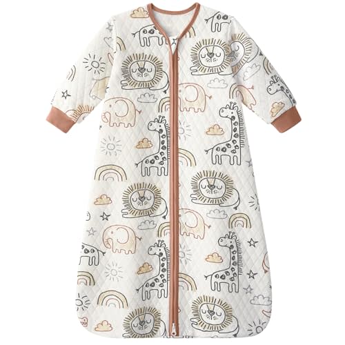 Yoofoss Baby Sleep Sack 0-6 Months 1.0 Tog Long Sleeve Sleep Sack Cotton Wearable Blanket for Newborns 2-Way Zipper Quilted Sleeping Sacks(Small)