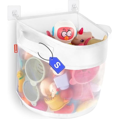 UNEEDE Bath Toy Organizer,1.55 Gallons Bathtub Toy Storage Organizer,Quick Access Bath Toy Holder For Bathtub,Baby Organizer And Storage,Quick Dry Baby Bath Toy Storage For Tub,Mesh Shower Caddy White