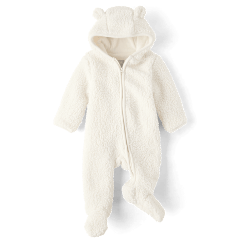 Baby Bear Sherpa Microfleece Lined Bunting - White