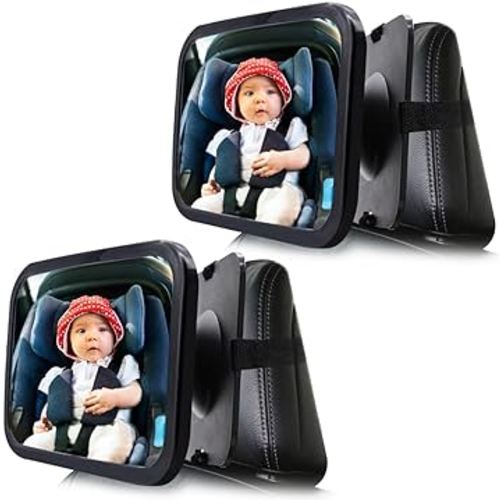 Baby Car Mirror, 2 Pack Large Safety Car Seat Mirror, Baby Car Seat Mirror for Rear Facing Infant Child with Wide Crystal Clear View, for Rear Facing Infants, Babies, Kids and Child (2-Pack)