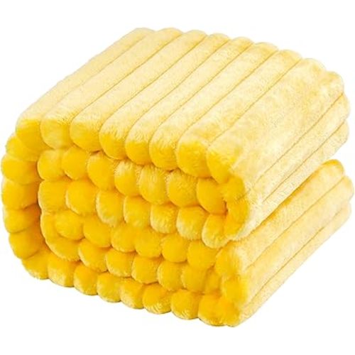 NTBAY Flannel Fuzzy Toddler Blanket, Fluffy Warm and Lightweight Reversible Stripes Design Baby Plush Blanket, 30 x 40 Inches, Yellow