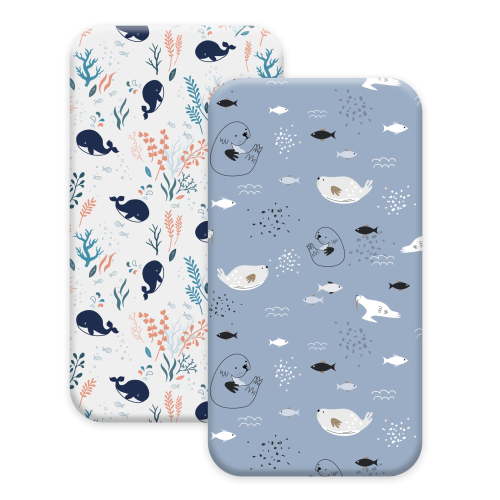 Gllquen Baby Crib Sheets for Boys Girls, Organic Fitted Elastic Toddler Bed Crib Mattress Sheets for Infant Unisex 52"x 28" x 9", Blue Ocean