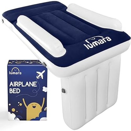 LUMARA Toddler Airplane Bed - Inflatable Airplane Bed for Toddlers, Plane Baby Seat Extender for Kids - Blow Up Air Mattress for Child Flight Sleep with Safety Belt, Innovative Valves, No Pump Needed