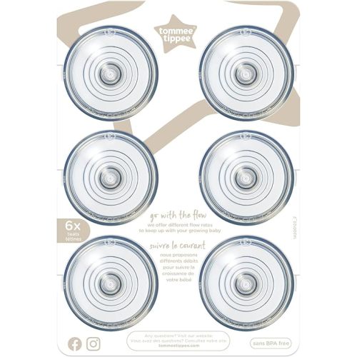 Tommee Tippee Advanced Anti-Colic Baby Bottle Nipples, Breast-Like, Soft Silicone, Fast Flow, 6 months+, Pack of 6