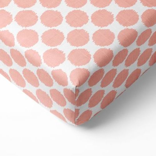 Bacati - Ikat Coral Dots Muslin 100 Percent Cotton Universal Baby Us Standard Crib Or Toddler Bed Fitted Sheet