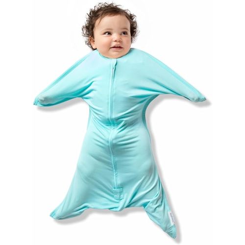 SleepingBaby EverSoft Zipadee-Zip Transitional Swaddle Sack, Viscose from Bamboo, Wearable Blanket with 2-Way Zipper - Sea Glass, L