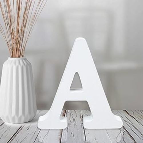 AOCEAN 4 Inch White Wood Letters Unfinished Wood Letters for Wall Decor Decorative Standing Letters Slices Sign Board Decoration for Craft Home Party Projects (A)