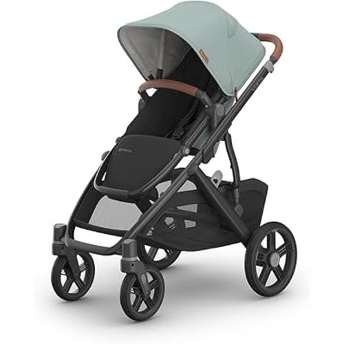 UPPAbaby Vista V3 Stroller - Full-Size Single-to-Double Stroller System - Toddler Seat, Bug Shield, Rain Shield, and Storage Bag Included - Kenzi (Mystic Aqua/Carbon Frame/Saddle Leather)