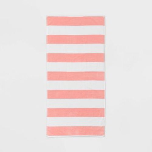 Striped Beach Towel Peach/white - Sun Squad™