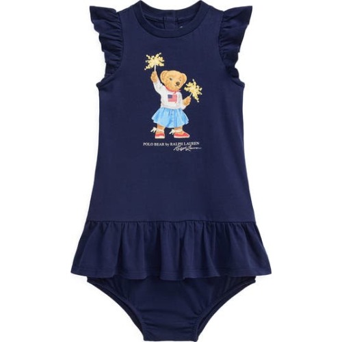 Sparkler Bear Tiered Cotton Graphic Dress & Bloomers, 6M