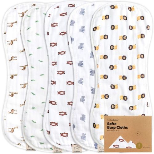 Keababies 5pk Organic Softe Muslin Burp Cloths For Baby Girls And Boys, Large Absorbent Burping Cloths For Babies, Baby Burp Clothes (pets & Paws)