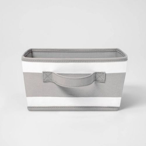 Small Canvas Striped Kids' Bin Gray - Pillowfort™: Toy Storage, Decorative Square, No Assembly, 5.84 Volume