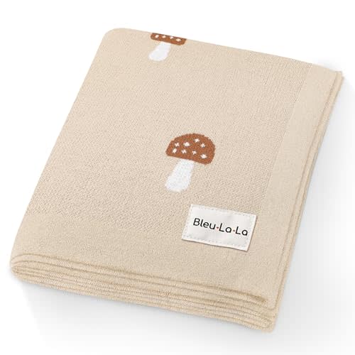 Bleu La La Unisex Baby Swaddle Blanket 100% Cotton Buttery Soft Cozy Receiving Swaddle Crib Stroller Blanket for Shower Gift Registry for Newborns, Infants, Toddlers (Mushroom - Cream)