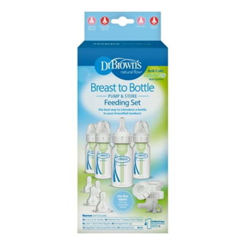 Dr. Brown's Natural Flow Anti-Colic Options+ Narrow Breast to Bottle Feeding Set, Clear, 4oz, 4 Pack