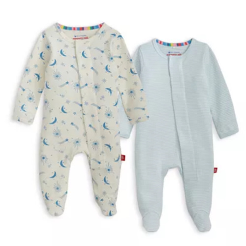 Unisex Cotton Footie Two-Pack Bundle in Blue Star, 3-6 months