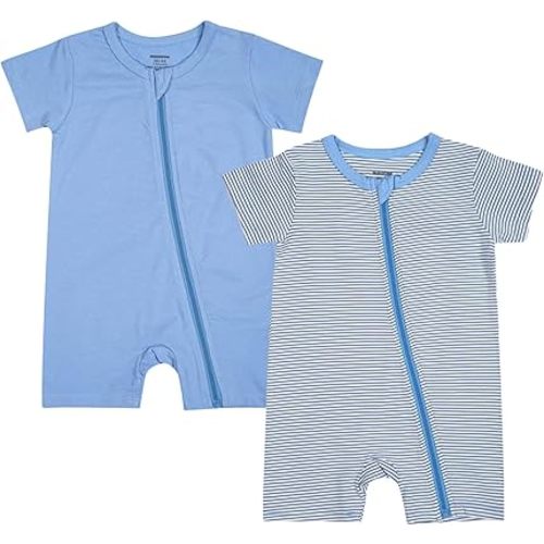 Teach Leanbh Baby Boys or Girls 2 Pack Pajamas Cotton Short Sleeve Zipper Romper Jumpsuits Sleep and Play 3-24 Months …