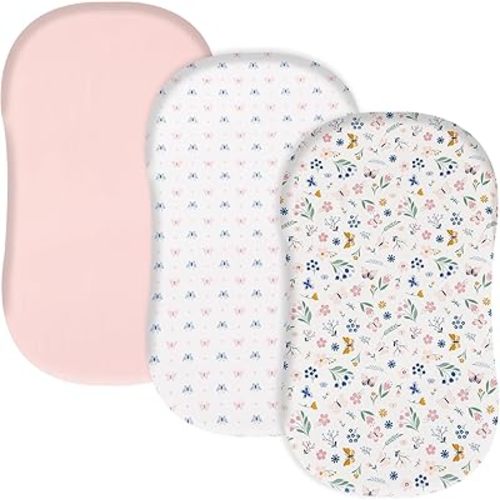 david's kids 3 Pack Bassinet Sheets, Ultra Soft Breathable Comfortable Baby Sheet Set for Boys Girls Neutral, Univeral Fit for Most Cradle and Bassinet Mattress, Floral & Butterfly