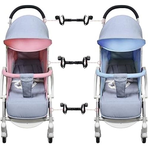3 Pcs Twin Stroller Connector Side by Side, Universal Stable Baby Stroller Pushchair Connectors, Detachable Adjustable 2 in1 Twin Dual Stroller Connector for Two Strollers Connection
