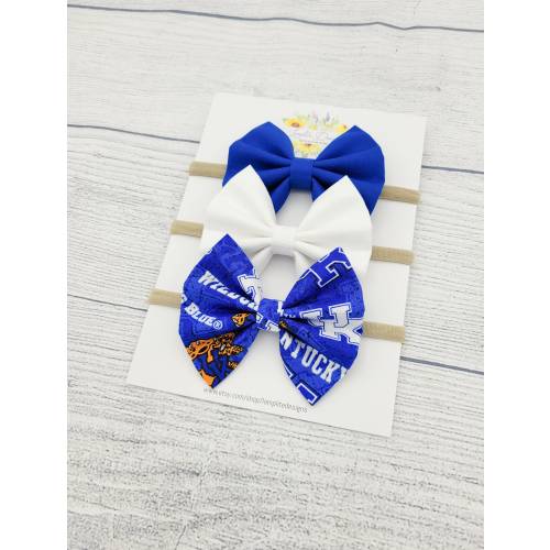 University of Kentucky Fabric hair bows - set of 3 baby bows - Kentucky Wildcats - Wildcats baby gift - blue and white bows - football bows