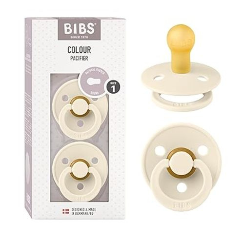 BIBS Pacifiers Colour Collection | Natural Rubber Baby Pacifier | Set of 2 BPA-Free Soothers | Made in Denmark | 0+ Months (Pack of 2) | Ivory - Size 1 (Pack of 2)