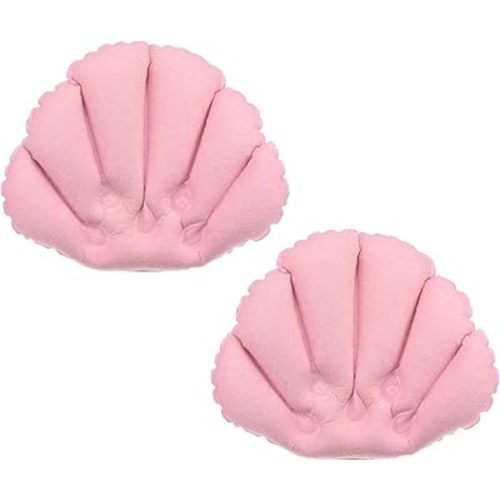PATIKIL Inflatable Bath Pillow with Suction Cups, 2 Pack Terry Cloth Covered Shell Shape Bathtub Spa Pillow Neck Support for Bathtub Hot Tub, Pink