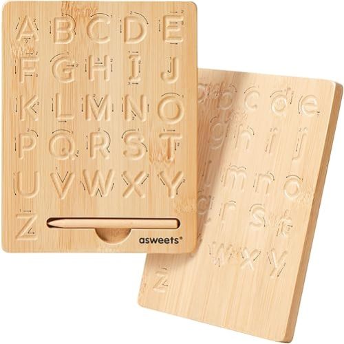 Asweets Montessori Wooden Alphabet Tracing Board,Wood Letter Practicing Board,Double-Sided Boards for Toddlers and Preschool Gifts for Kids