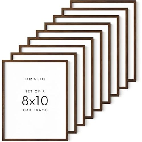 HAUS AND HUES Walnut Wood 8x10 Picture Frames - Set of 9, Rustic Frames for Wall Display (Walnut Oak)