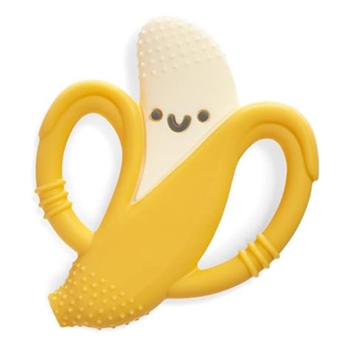 Itzy Ritzy Banana-Shaped Baby Teether with Handles – Silicone Teether for Babies with Easy-Grab Handles and Textured, Teethable Surfaces - Baby Teething Toy for 3 Months & Up (Banana)