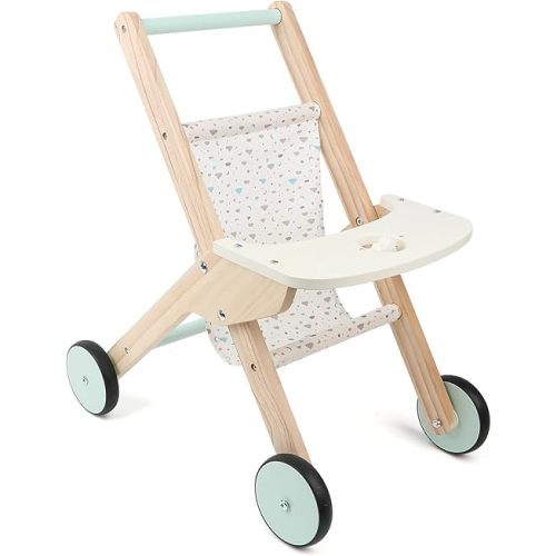 Wooden Baby Walker Doll Stroller, Baby Push Walker, Shopping Cart Learning Walk for Boys and Girls, Wood Push Toys for Toddler Learning to Walk