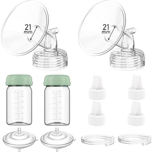 Breast Pump Parts Compatible with Spectra S1/S2/9 Plus/Synergy Gold, Full Set Replacement Parts for Spectra Include 21mm Flange, Duckbill Valve, Backflow Protector, Tubing, Bottle, Not Original Parts