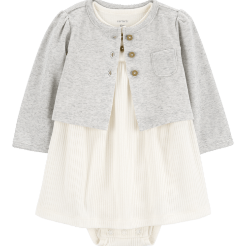 Grey/White Baby 2-Piece Bodysuit Dress & Cardigan Set | Carter’s Oshkosh Canada
