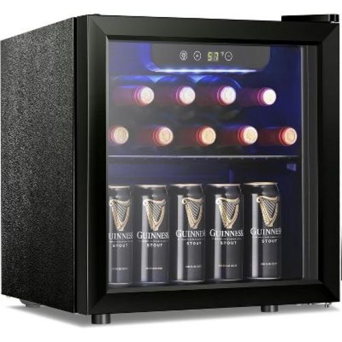 ZAFRO 12 Bottle Cabinet Beverage Refrigerator Mini Fridge Low Noise Clear Glass Door Counter Top Cellar for Beer Soda Bar 1.3 cu.ft Black