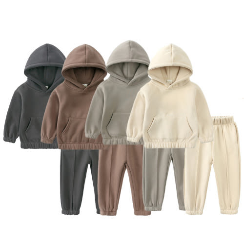 Godderr Baby Toddler Boys Girls 2Pcs Fleece Sweatshirt Pants Outfits,Kids Clothes Fall Winter Set Round Neck Shirt Hooded Sweatsuit +fleece Long Pants Clothing Set for 1-7Y
