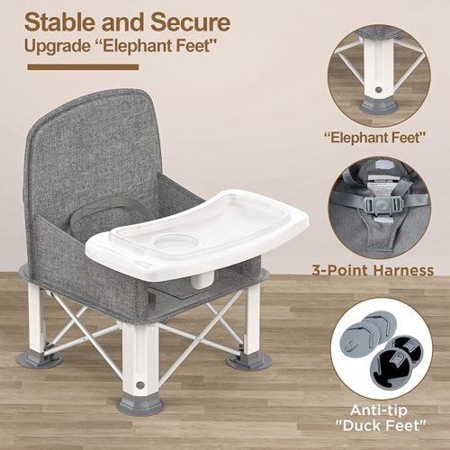 Baby Travel Booster Seat with Double Tray - Grey