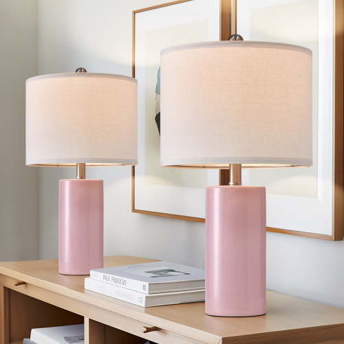 Oneach Ceramic Pink Table Lamps Set of 2 for Living Room Bedroom 22" Modern Bedside Nightstand Lamp