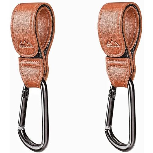 Stroller Hooks Bag Hooks for Hanging Diaper Bags Multipurpose Hooks for Grocery Shopping ​Bags Premium Vegan Leather Pram Straps Baby Stroller Hooks 2Pcs (Brown)