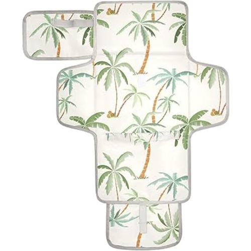 Palm Trees on Beige Baby Changing Pad - Waterproof Diaper Changing Pad with Built-in Pillow - Portable Travel Changing Mat for Newborn Girl & Boy