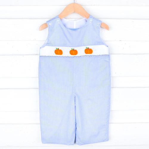 Pumpkin Patch Blue Gingham Smocked Longall