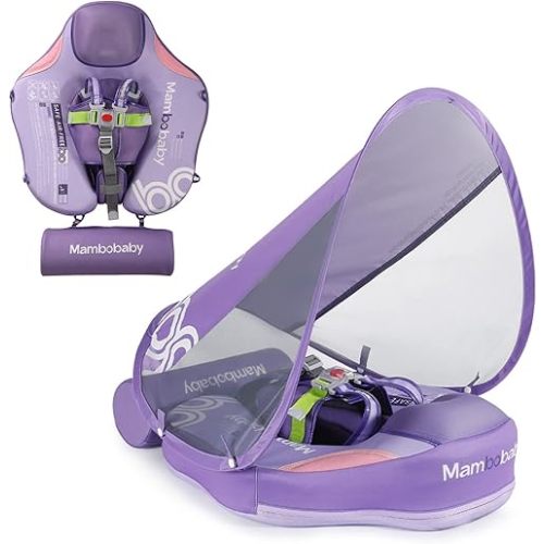 Add Tail Mambobaby Float with Canopy, Baby Floats for Pool Non-Inflatable Waist Float Swim Training Toy with UPF 50+ UV Sun Canopy (Contrast-Purple)