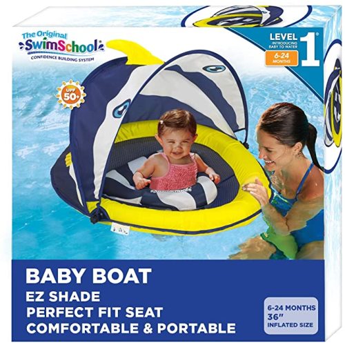 SwimSchool Infant Baby Pool Floats, Free Swimming, Super Buoyant – Ages 6-24 Months – Multiple Colors/Styles – Adjustable Canopies and Seats, Splash & Play Baby Floaties