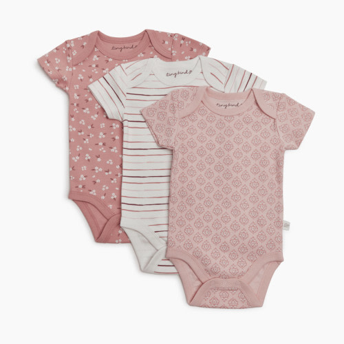Tiny Kind 3 Pack Assorted Organic Cotton Bodysuits - Assorted Pinks, 0-3 M