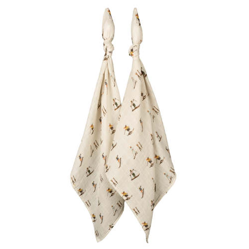 Vintage Natural Ski Organic Cotton Muslin Two-Piece Burp Cloth Set