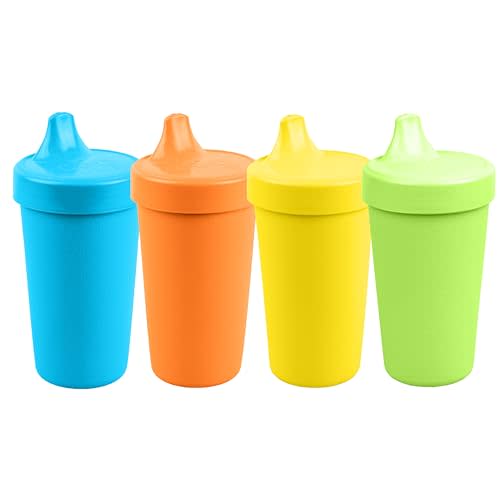 Re-Play Made in USA 10 Oz. Sippy Cups for Toddlers, Pack of 4 - Reusable Spill Proof Cups for Kids, Dishwasher/Microwave Safe - Hard Spout Sippy Cups for Toddlers 3.13" x 6.25", Spring
